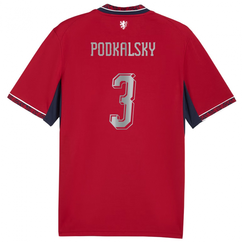 ילדים צ'כיה Jakub Podkalsky #3 אדום לבן כהה ג'רזי ביתית 26-28 חולצה קצרה