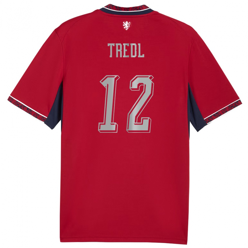 ילדים צ'כיה Jan Tredl #12 אדום לבן כהה ג'רזי ביתית 26-28 חולצה קצרה