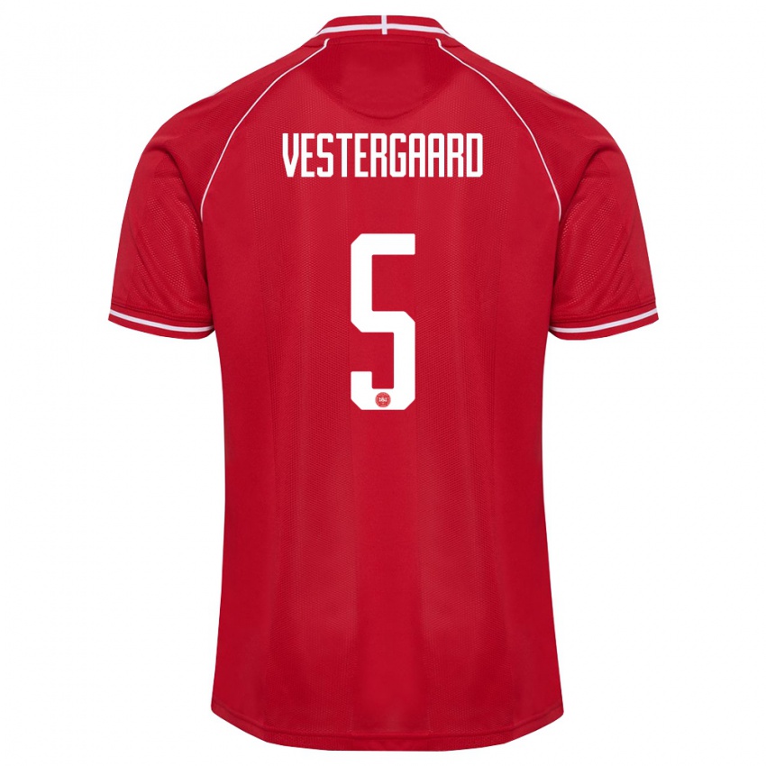 ילדים דנמרק Frederik Vestergaard #5 אדום לבן ג'רזי ביתית 26-28 חולצה קצרה