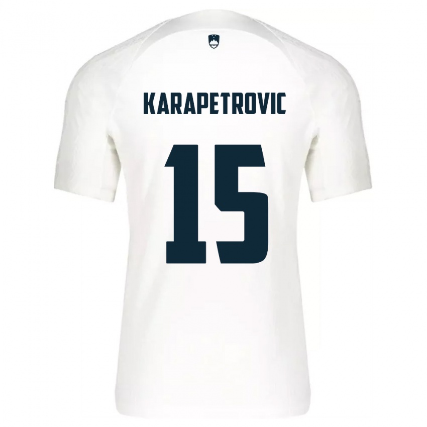 ילדים סלובניה Luka Karapetrovic #15 לבן כחול ג'רזי ביתית 26-28 חולצה קצרה