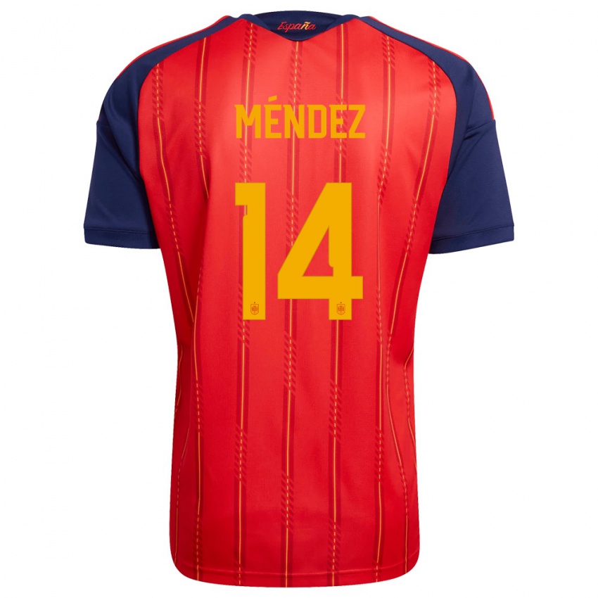 ילדים ספרד מריה מנדז #14 אדום כהה צהוב ג'רזי ביתית 26-28 חולצה קצרה