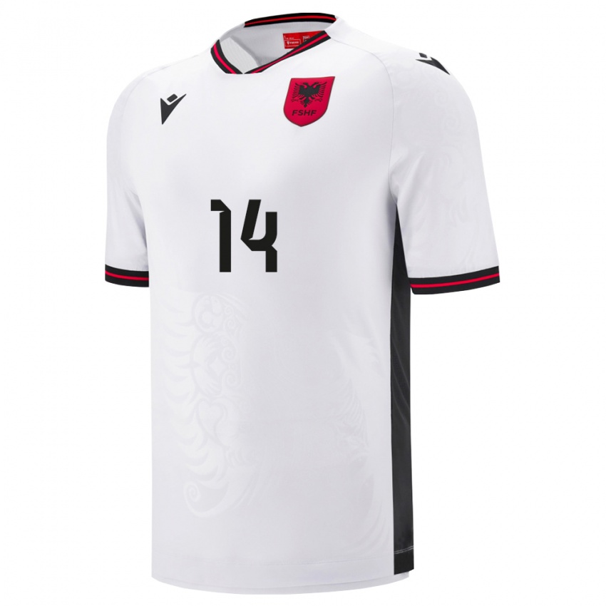 ילדים אלבניה Agan Mjaki #14 לבן שחור הרחק ג'רזי 26-28 חולצה קצרה