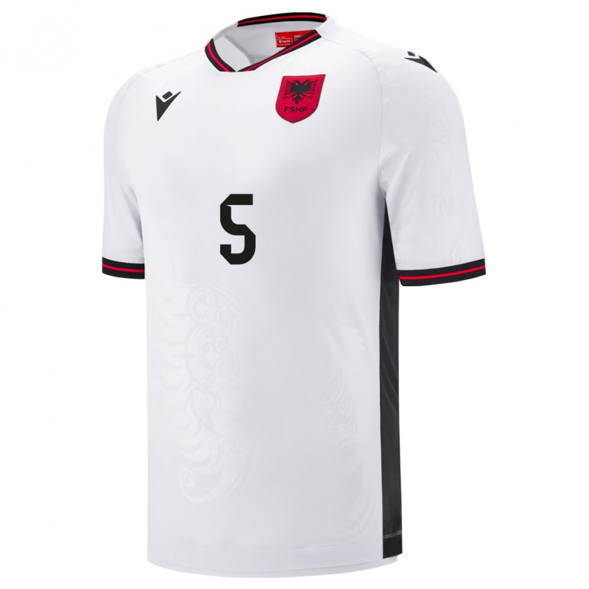 ילדים אלבניה Ajdi Dajko #5 לבן שחור הרחק ג'רזי 26-28 חולצה קצרה