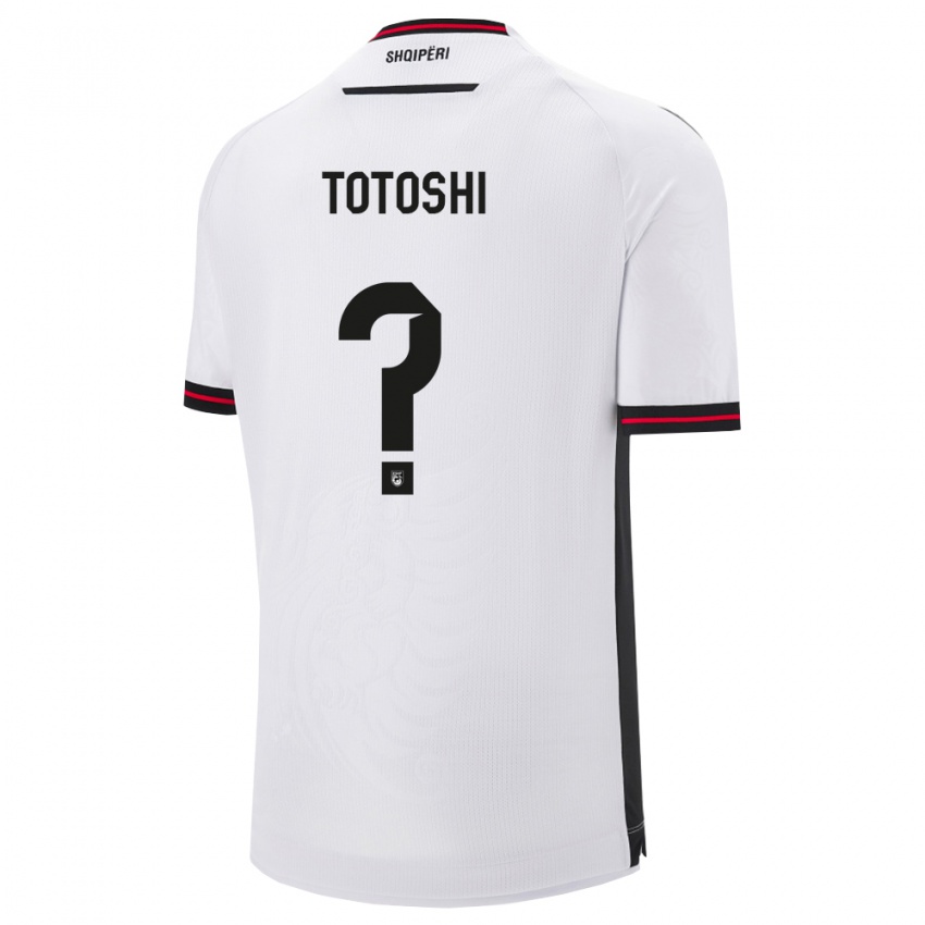 ילדים אלבניה Klevi Totoshi #0 לבן שחור הרחק ג'רזי 26-28 חולצה קצרה