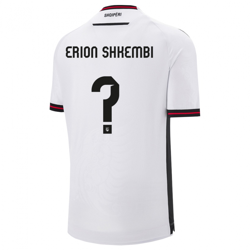 ילדים אלבניה Erion Shkembi #0 לבן שחור הרחק ג'רזי 26-28 חולצה קצרה