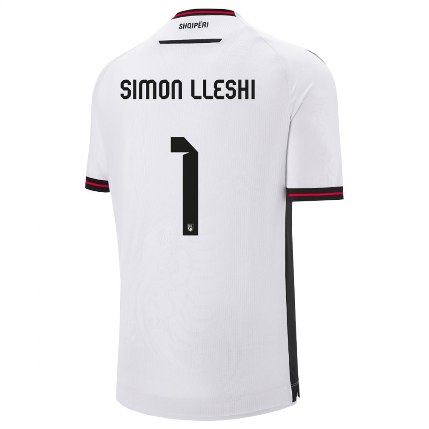 ילדים אלבניה Simon Lleshi #1 לבן שחור הרחק ג'רזי 26-28 חולצה קצרה