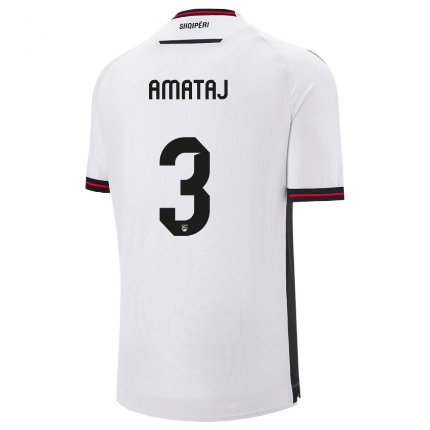 ילדים אלבניה Sebastian Amataj #3 לבן שחור הרחק ג'רזי 26-28 חולצה קצרה