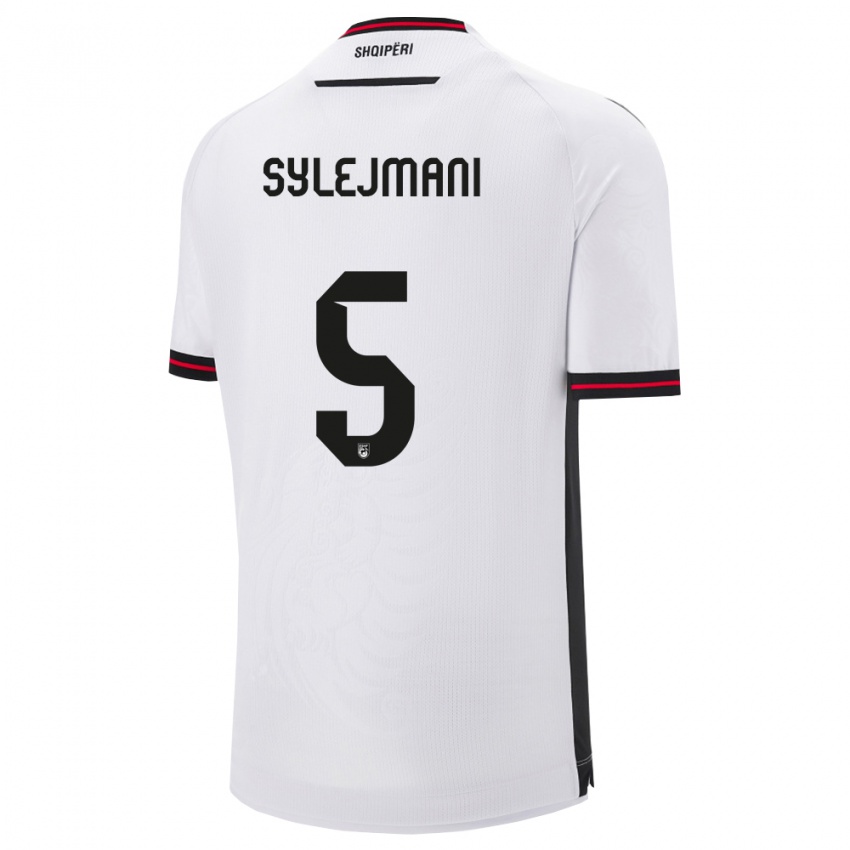 ילדים אלבניה Leon Sylejmani #5 לבן שחור הרחק ג'רזי 26-28 חולצה קצרה