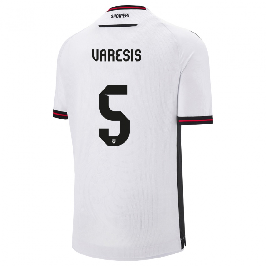 ילדים אלבניה Konstantinos Varesis #5 לבן שחור הרחק ג'רזי 26-28 חולצה קצרה