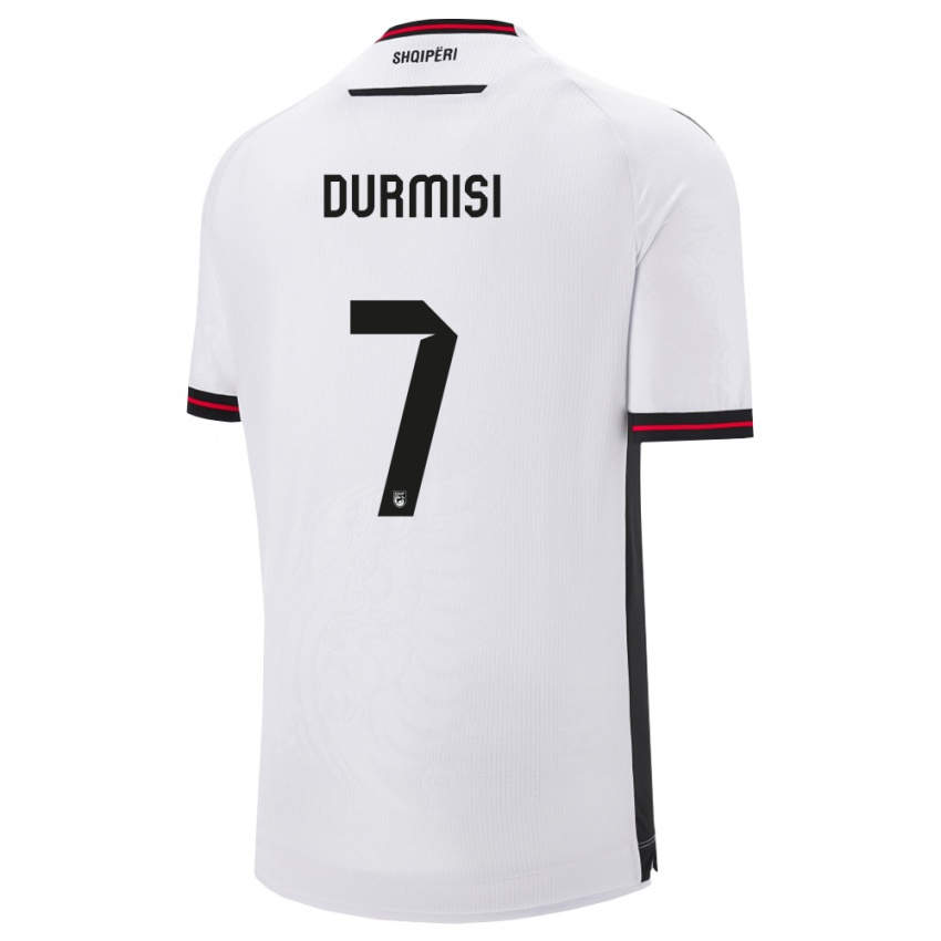 ילדים אלבניה Arman Durmisi #7 לבן שחור הרחק ג'רזי 26-28 חולצה קצרה
