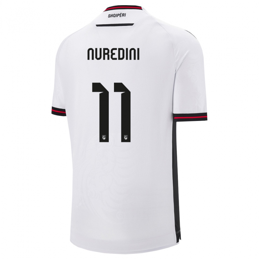 ילדים אלבניה Joi Nuredini #11 לבן שחור הרחק ג'רזי 26-28 חולצה קצרה