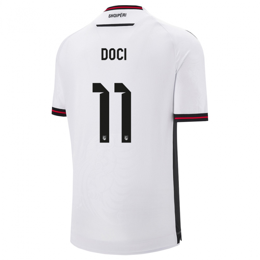 ילדים אלבניה Megi Doçi #11 לבן שחור הרחק ג'רזי 26-28 חולצה קצרה