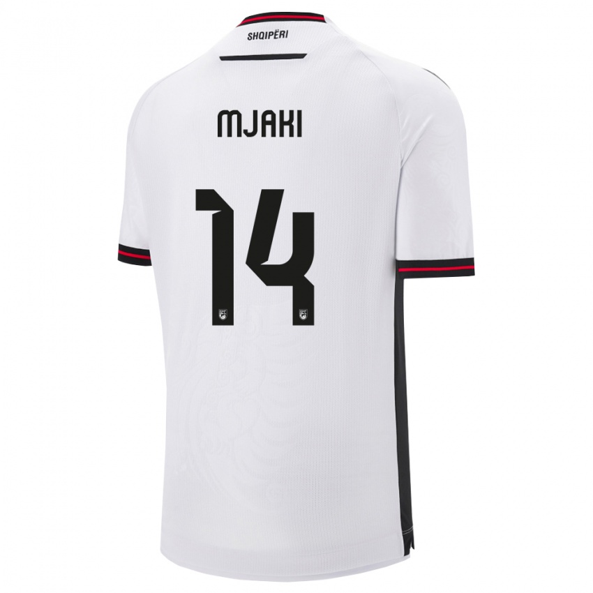 ילדים אלבניה Agan Mjaki #14 לבן שחור הרחק ג'רזי 26-28 חולצה קצרה