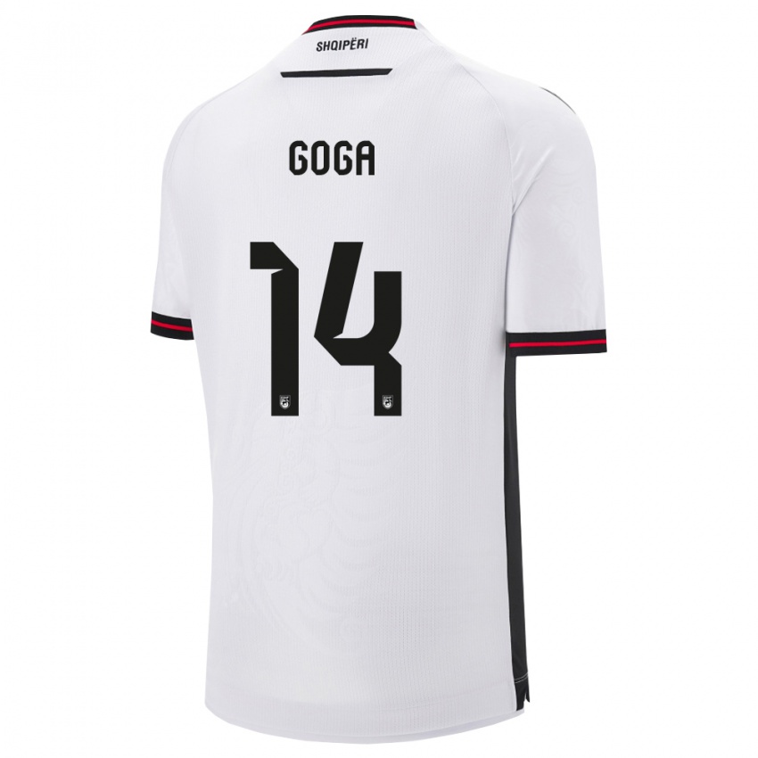 ילדים אלבניה Ergi Goga #14 לבן שחור הרחק ג'רזי 26-28 חולצה קצרה