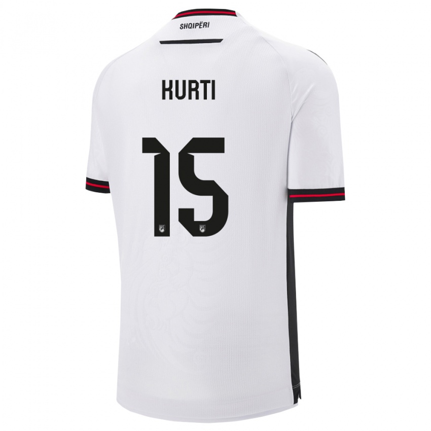 ילדים אלבניה Adi Kurti #15 לבן שחור הרחק ג'רזי 26-28 חולצה קצרה