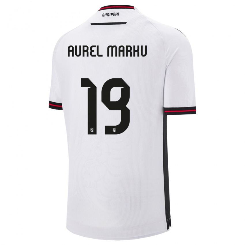 ילדים אלבניה אוורל מרקו #19 לבן שחור הרחק ג'רזי 26-28 חולצה קצרה