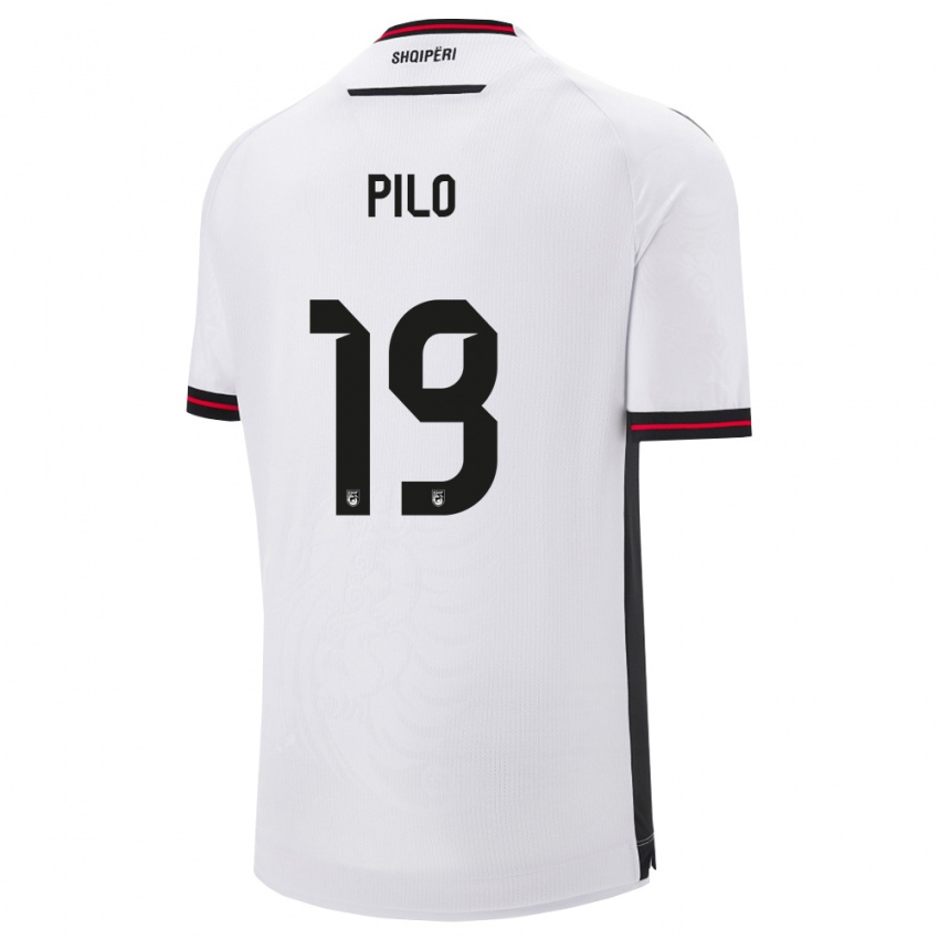 ילדים אלבניה Stavro Pilo #19 לבן שחור הרחק ג'רזי 26-28 חולצה קצרה