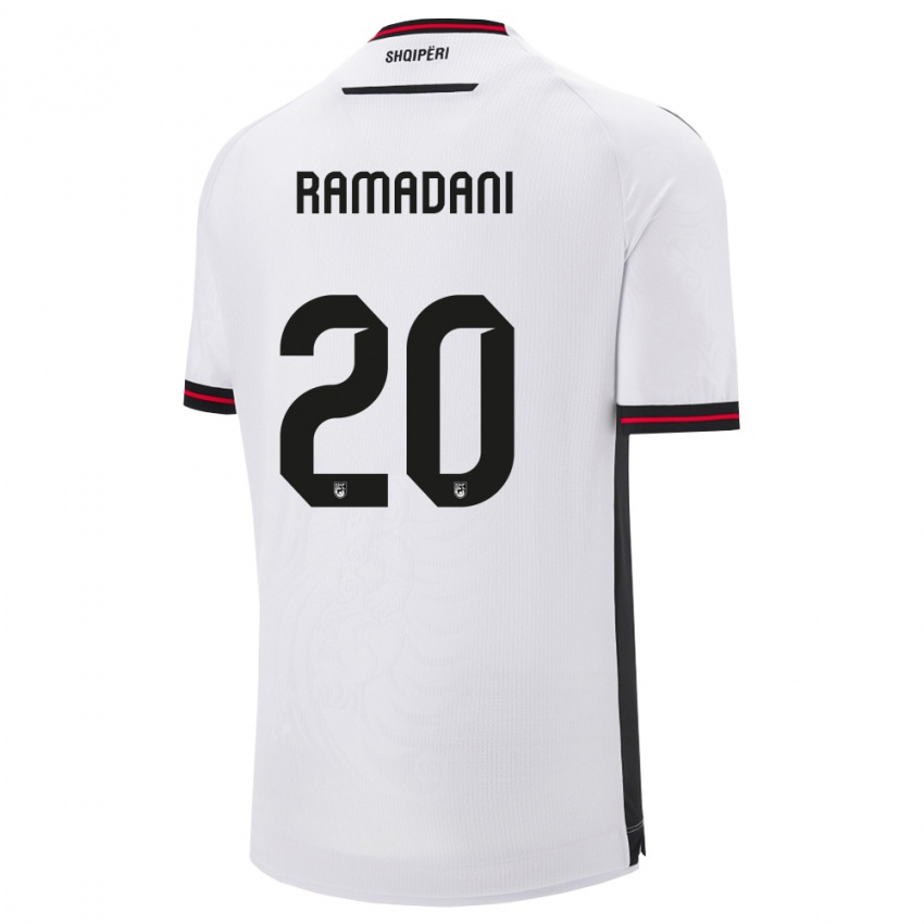 ילדים אלבניה ילבר רמדאני #20 לבן שחור הרחק ג'רזי 26-28 חולצה קצרה