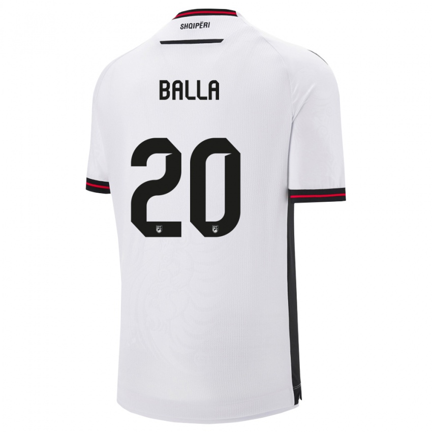 ילדים אלבניה Robin Balla #20 לבן שחור הרחק ג'רזי 26-28 חולצה קצרה