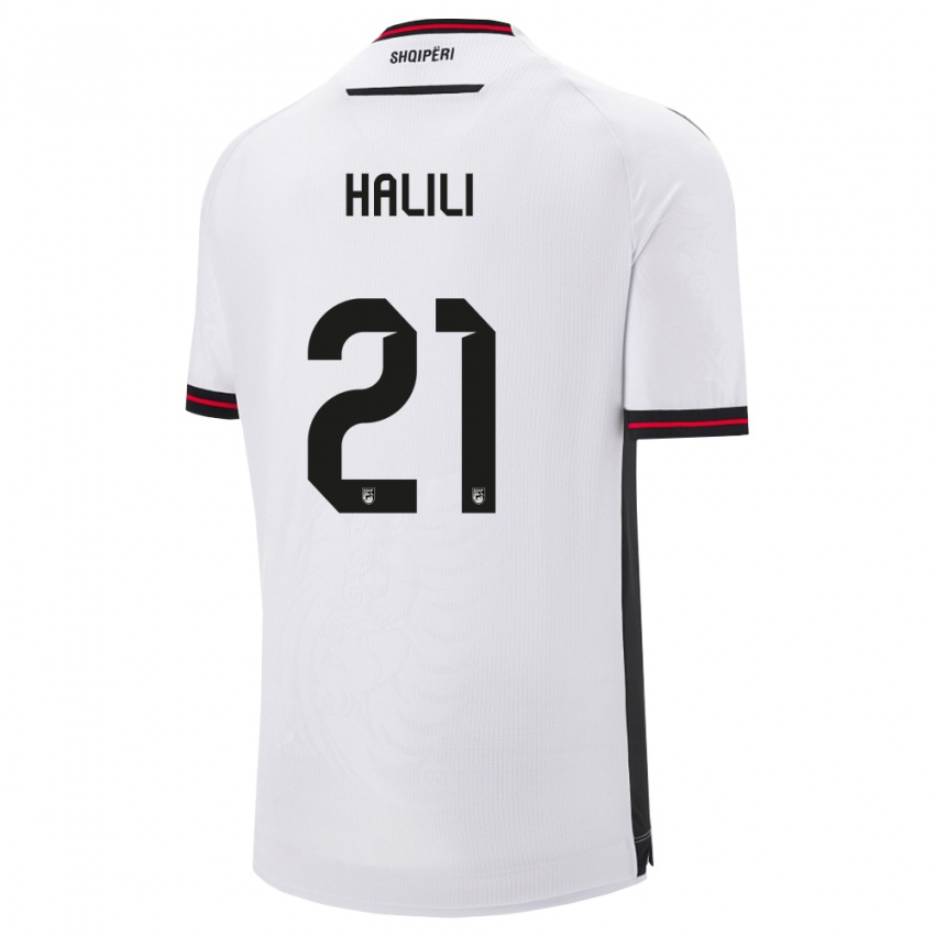 ילדים אלבניה Renato Halili #21 לבן שחור הרחק ג'רזי 26-28 חולצה קצרה