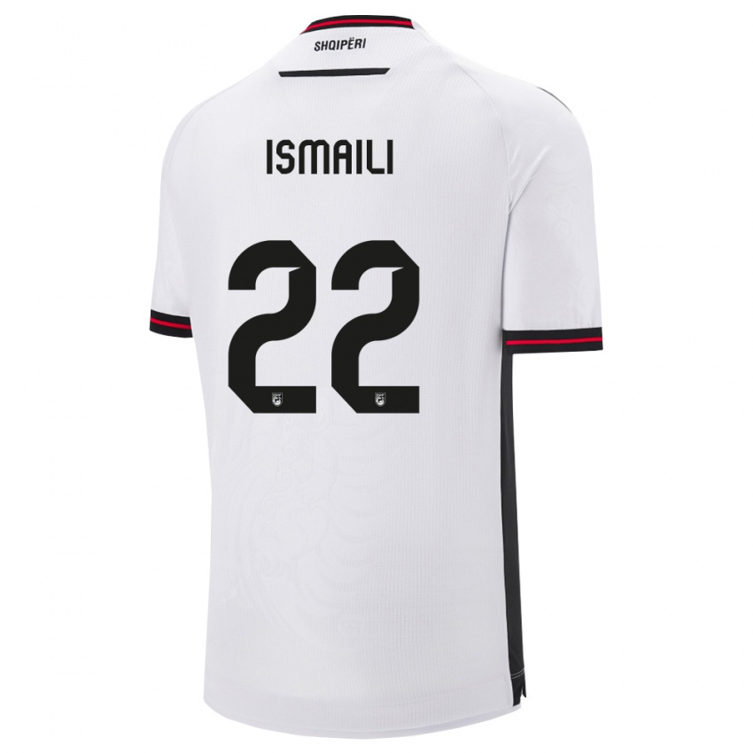 ילדים אלבניה Ysni Ismaili #22 לבן שחור הרחק ג'רזי 26-28 חולצה קצרה