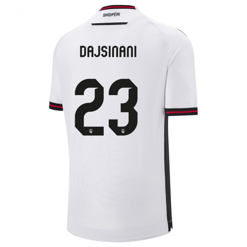ילדים אלבניה Mario Dajsinani #23 לבן שחור הרחק ג'רזי 26-28 חולצה קצרה