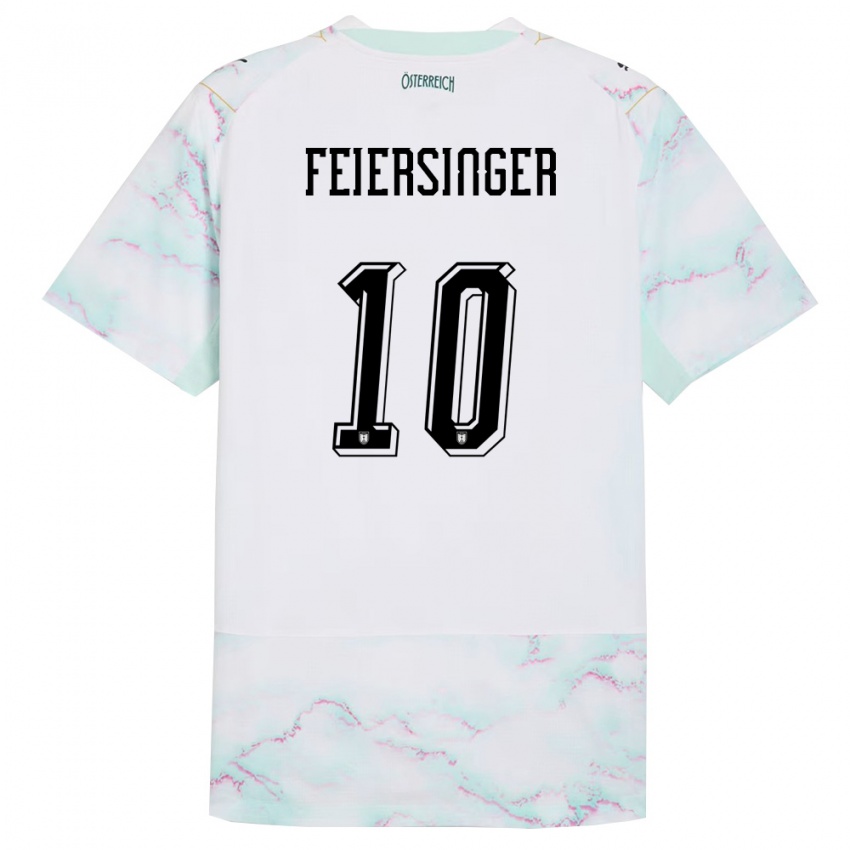 ילדים אוסטריה Laura Feiersinger #10 לבן ירוק זהב הרחק ג'רזי 26-28 חולצה קצרה