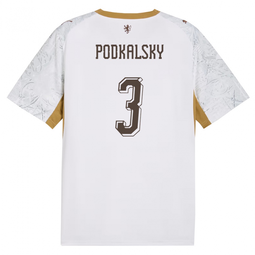 ילדים צ'כיה Jakub Podkalsky #3 שמנת זהב אפור הרחק ג'רזי 26-28 חולצה קצרה