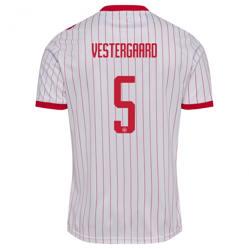ילדים דנמרק Frederik Vestergaard #5 לבן אדום הרחק ג'רזי 26-28 חולצה קצרה