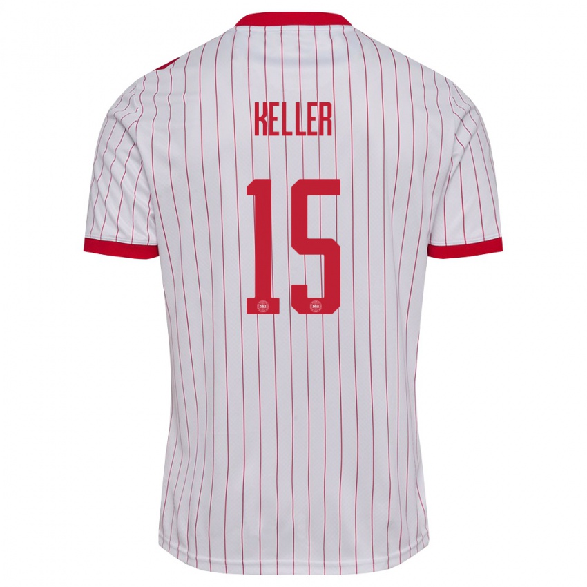ילדים דנמרק Philip Keller #15 לבן אדום הרחק ג'רזי 26-28 חולצה קצרה