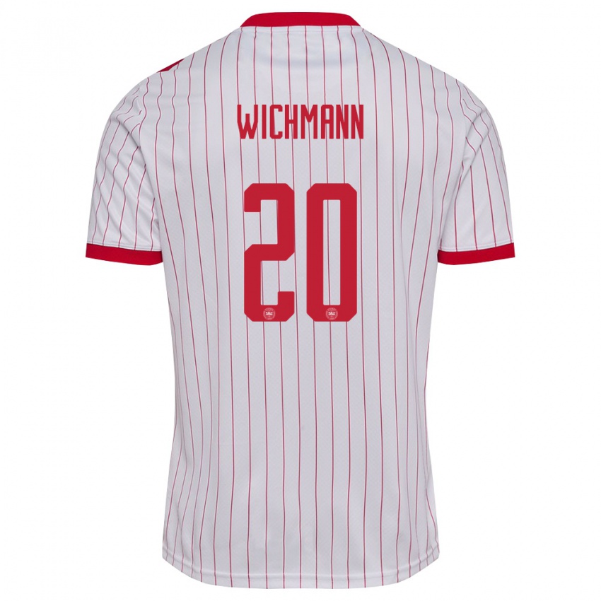 ילדים דנמרק Julius Wichmann #20 לבן אדום הרחק ג'רזי 26-28 חולצה קצרה