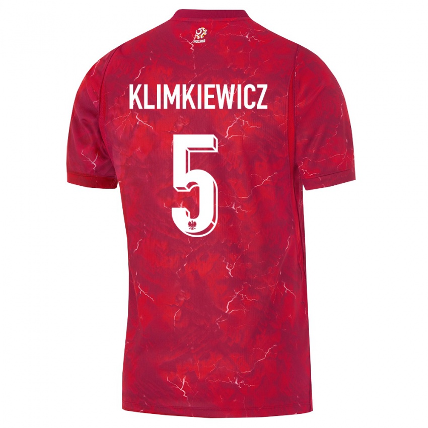 ילדים פולין Aleksander Klimkiewicz #5 אדום לבן הרחק ג'רזי 26-28 חולצה קצרה