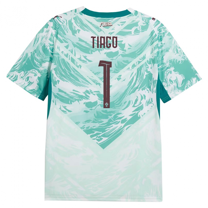 ילדים פורטוגל Tiago Ferreira #1 כחול שמיים לבן ירוק הרחק ג'רזי 26-28 חולצה קצרה