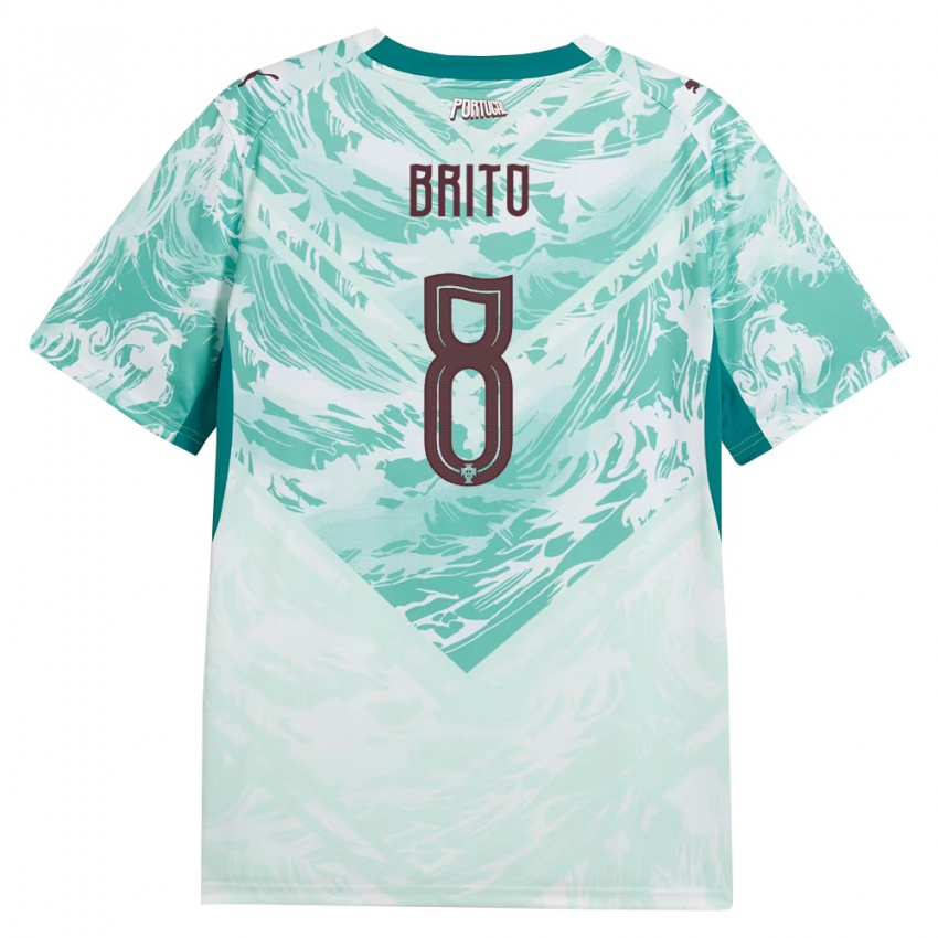 ילדים פורטוגל João Brito #8 כחול שמיים לבן ירוק הרחק ג'רזי 26-28 חולצה קצרה