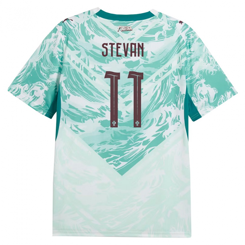 ילדים פורטוגל Stevan #11 כחול שמיים לבן ירוק הרחק ג'רזי 26-28 חולצה קצרה