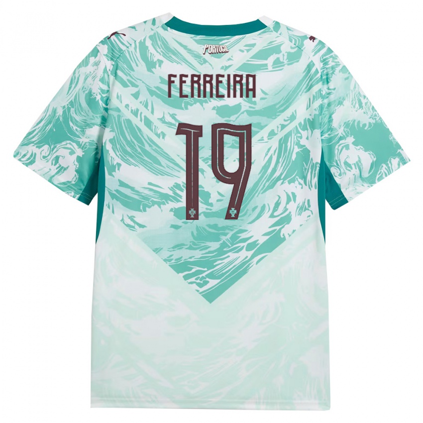 ילדים פורטוגל Tiago Ferreira #19 כחול שמיים לבן ירוק הרחק ג'רזי 26-28 חולצה קצרה