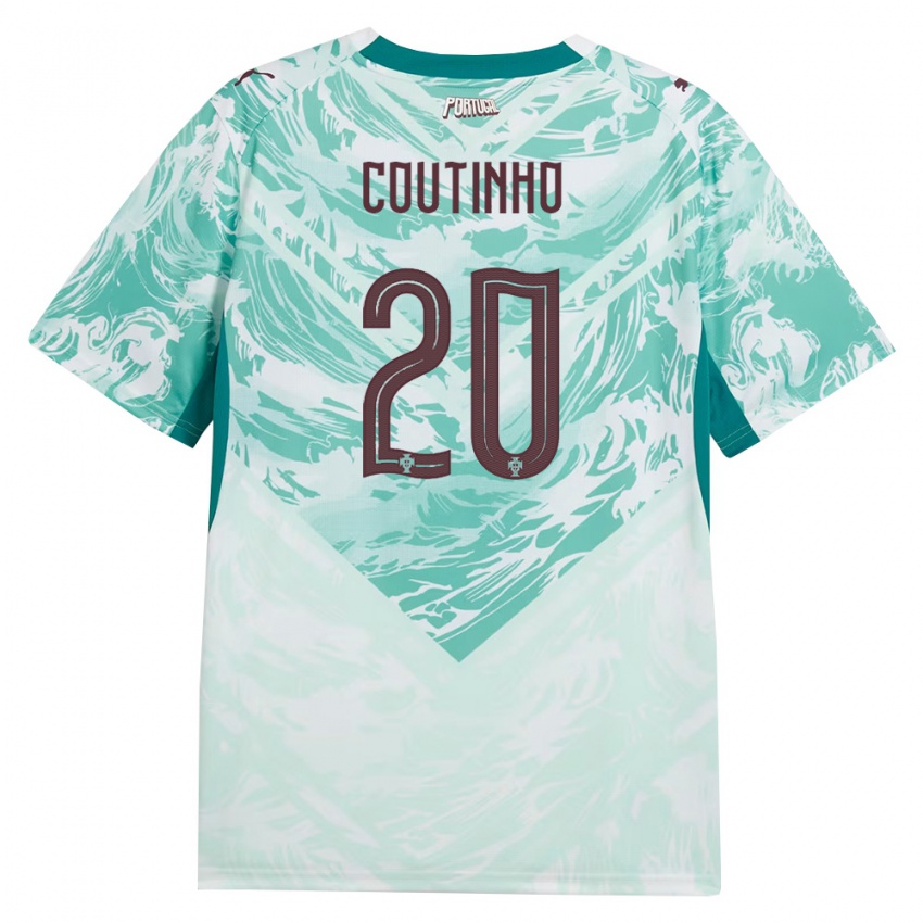 ילדים פורטוגל Ricardo Coutinho #20 כחול שמיים לבן ירוק הרחק ג'רזי 26-28 חולצה קצרה