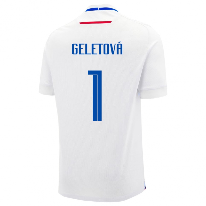 ילדים סלובקיה Martina Geletová #1 לבן כחול הרחק ג'רזי 26-28 חולצה קצרה