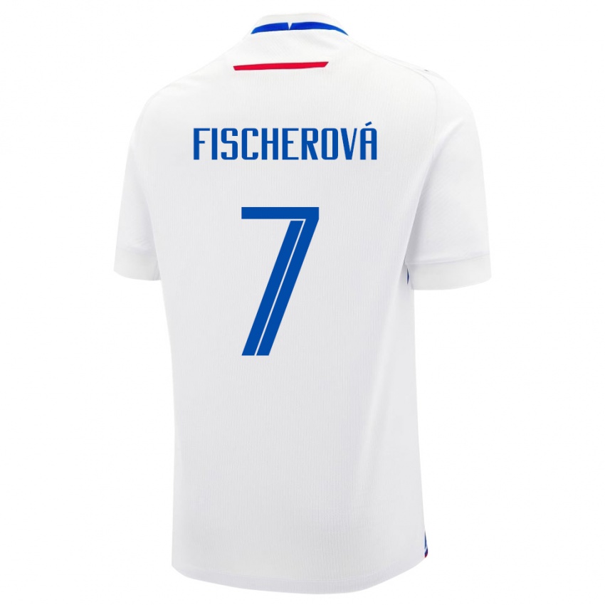 ילדים סלובקיה Patrícia Fischerová #7 לבן כחול הרחק ג'רזי 26-28 חולצה קצרה