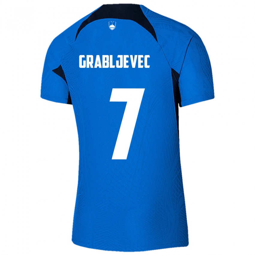 ילדים סלובניה Anze Grabljevec #7 כחול לבן הרחק ג'רזי 26-28 חולצה קצרה