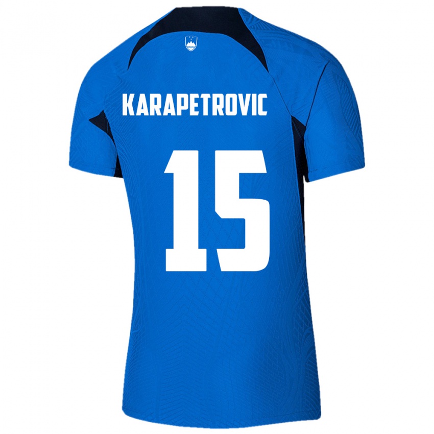 ילדים סלובניה Luka Karapetrovic #15 כחול לבן הרחק ג'רזי 26-28 חולצה קצרה