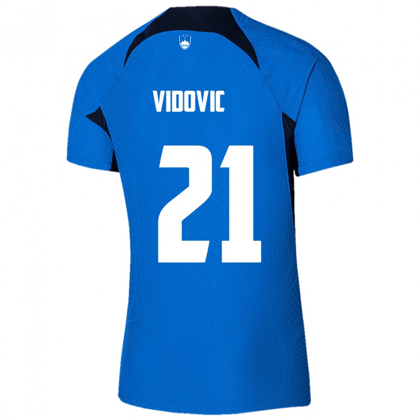 ילדים סלובניה Patrik Vidovic #21 כחול לבן הרחק ג'רזי 26-28 חולצה קצרה