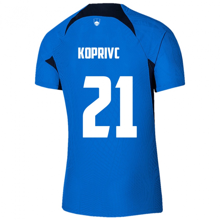 ילדים סלובניה Anej Koprivc #21 כחול לבן הרחק ג'רזי 26-28 חולצה קצרה