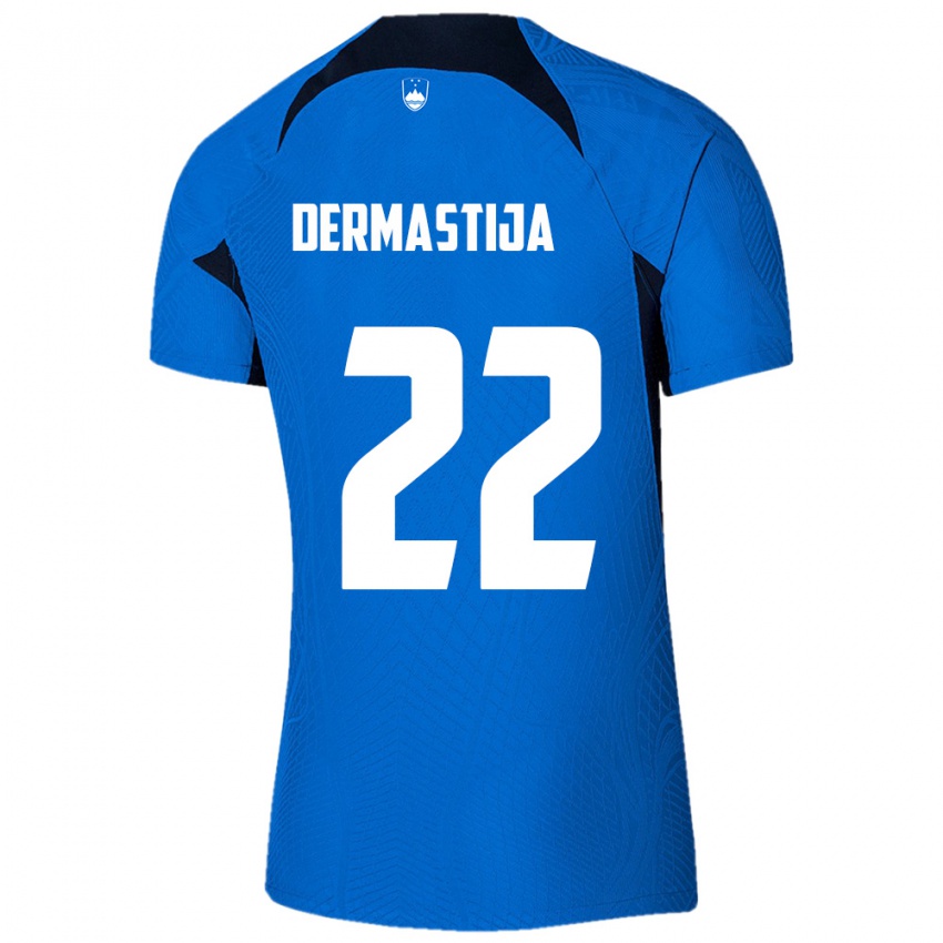 ילדים סלובניה Nejc Dermastija #22 כחול לבן הרחק ג'רזי 26-28 חולצה קצרה