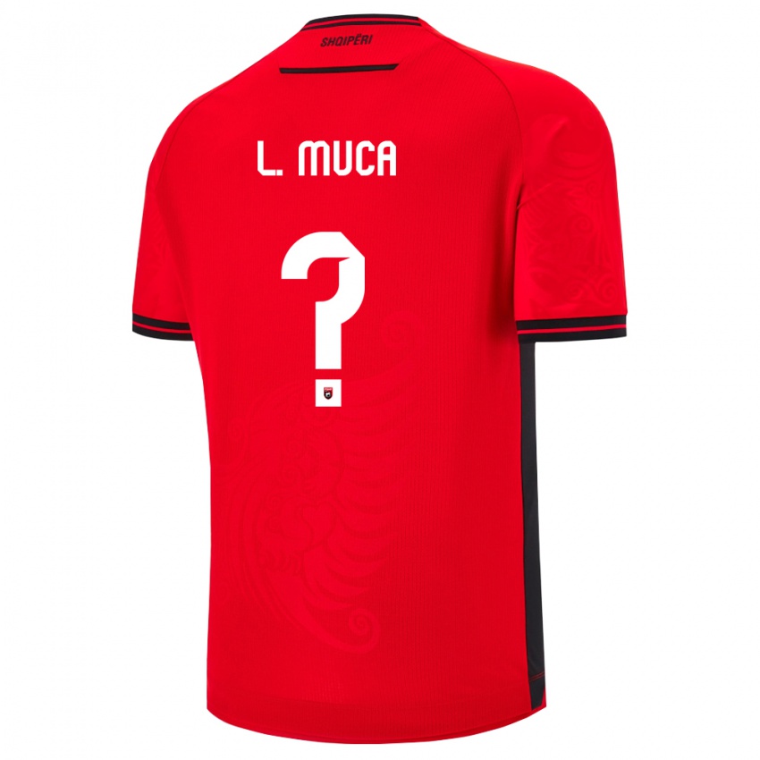גברים אלבניה Leonard Muca #0 שחור אדום ג'רזי ביתית 26-28 חולצה קצרה