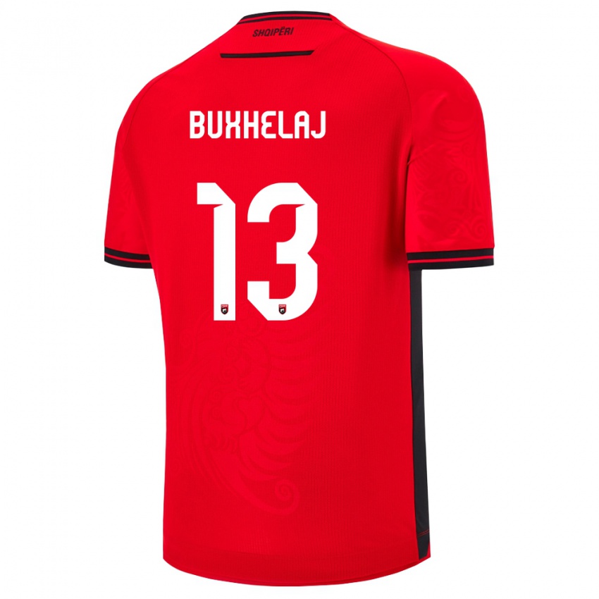 גברים אלבניה Paulo Buxhelaj #13 שחור אדום ג'רזי ביתית 26-28 חולצה קצרה