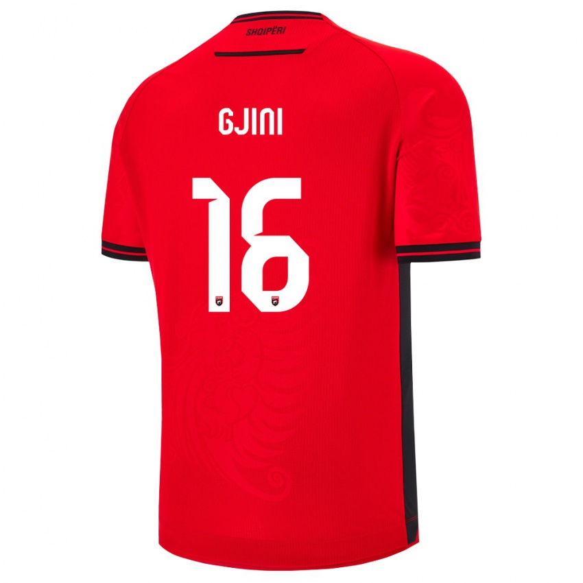 גברים אלבניה Luçije Gjini #16 שחור אדום ג'רזי ביתית 26-28 חולצה קצרה