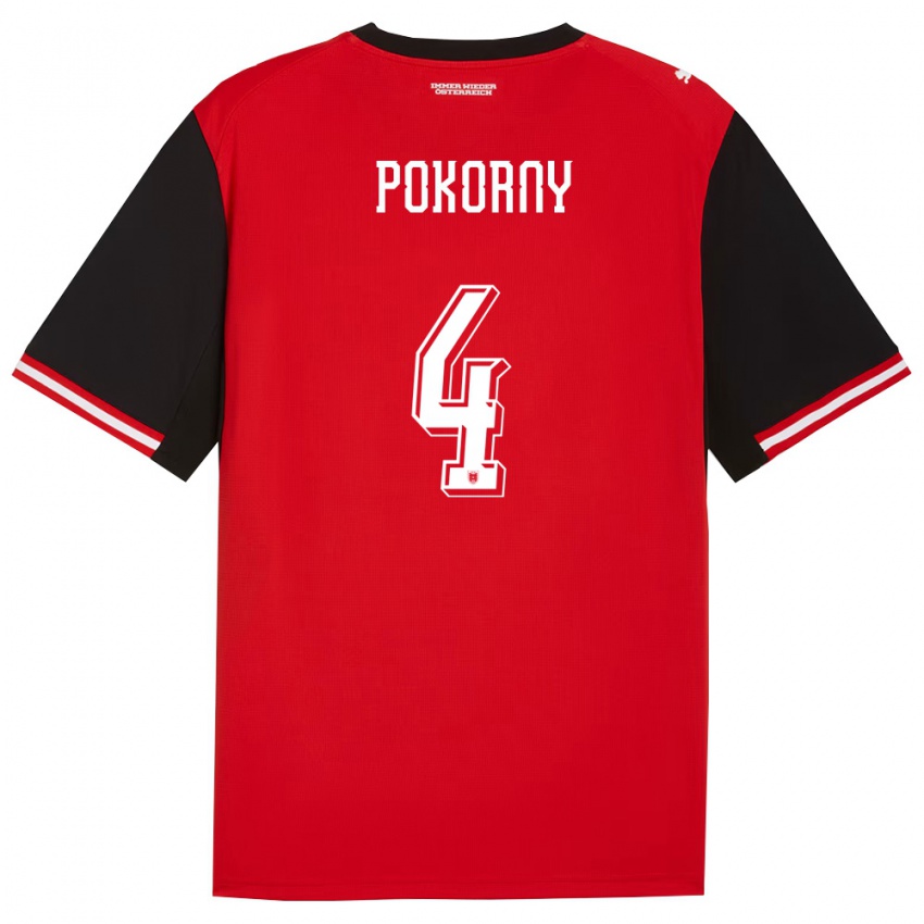 גברים אוסטריה Jakob Pokorny #4 שחור לבן ג'רזי ביתית 26-28 חולצה קצרה