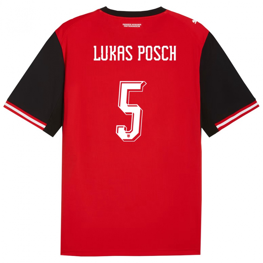 גברים אוסטריה Lukas Posch #5 שחור לבן ג'רזי ביתית 26-28 חולצה קצרה