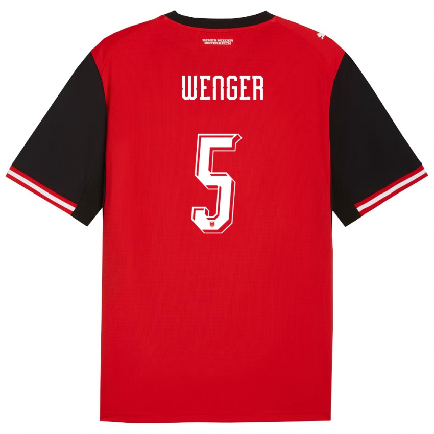 גברים אוסטריה Claudia Wenger #5 שחור לבן ג'רזי ביתית 26-28 חולצה קצרה